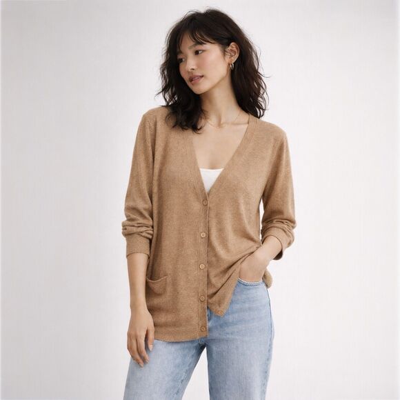 New York & Company Sweaters - New York & Co Lightweight All-Season Knit Cardigan in Camel